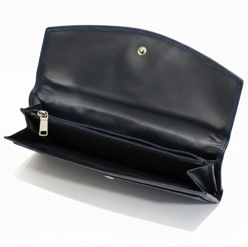 Dior Vintage Navy Leather Envelope Wallet EUC